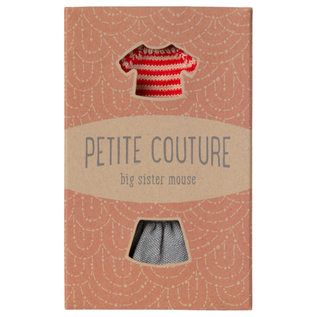 Maileg Big Sister/Brother Mouse Clothes, Red Striped Sweater and Skirt