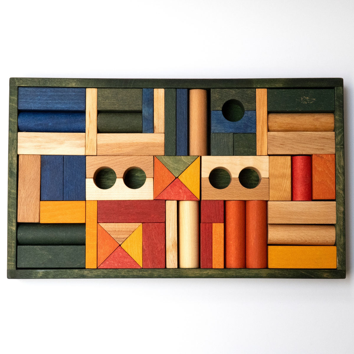 Wooden Story Rainbow Wooden Blocks in Green Tray, 54pcs