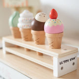 Wooden Ice Cream Cone Set with Display Stand
