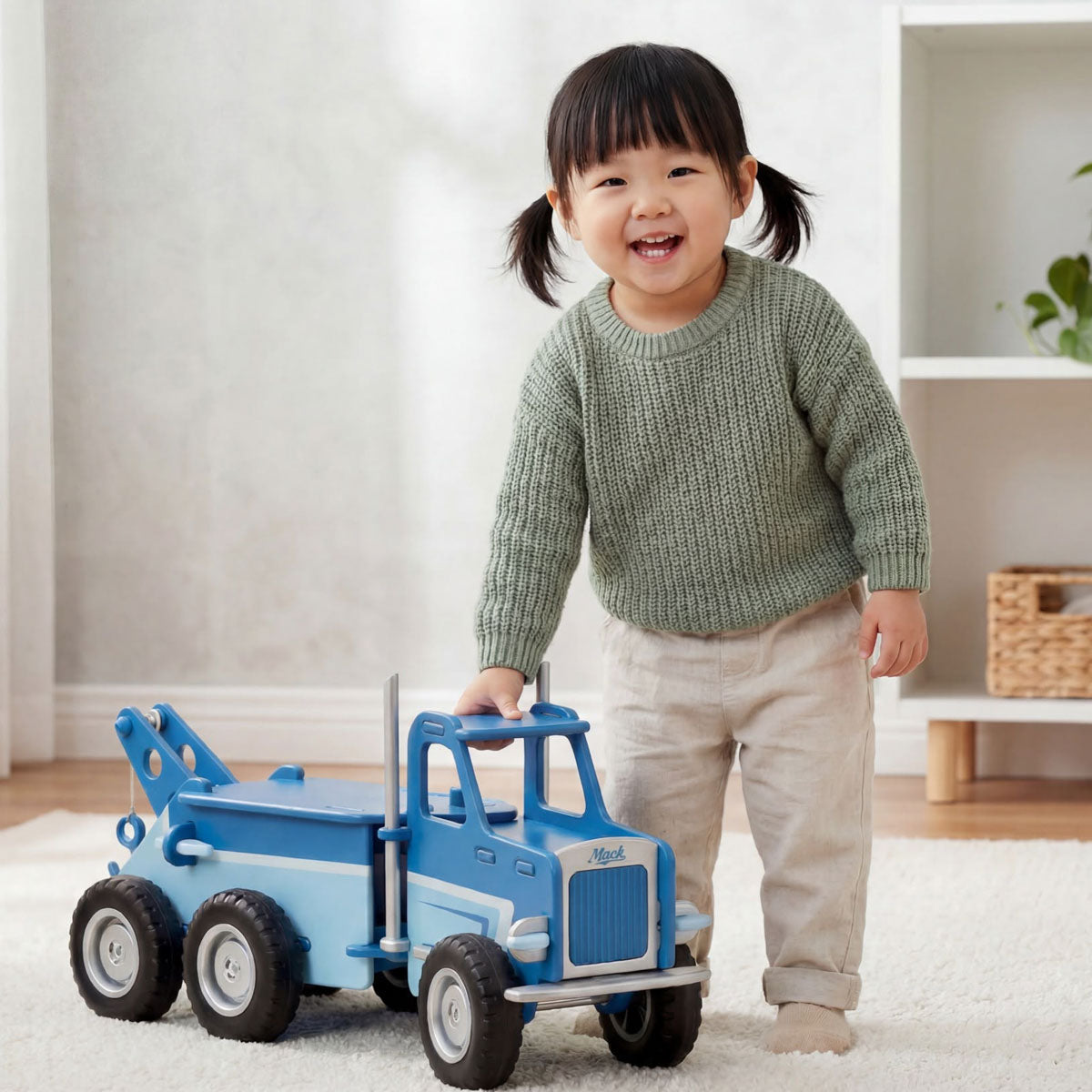 Moover Wooden Ride-on MACK Truck, Blue