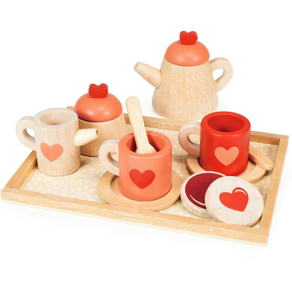 Wooden Tea Time Tray Set, Hearts