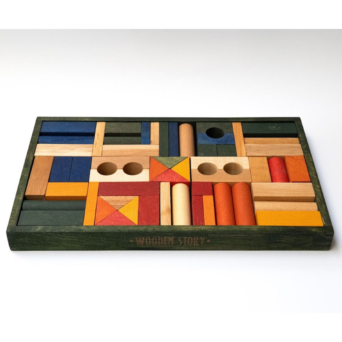 Wooden Story Rainbow Wooden Blocks in Green Tray, 54pcs
