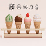 Wooden Ice Cream Cone Set with Display Stand