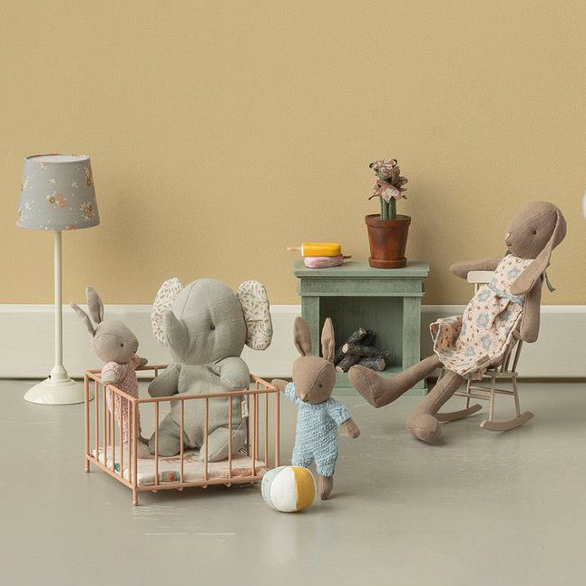 Maileg Micro Rabbit/Bunny Baby Set with Ball and Bottle