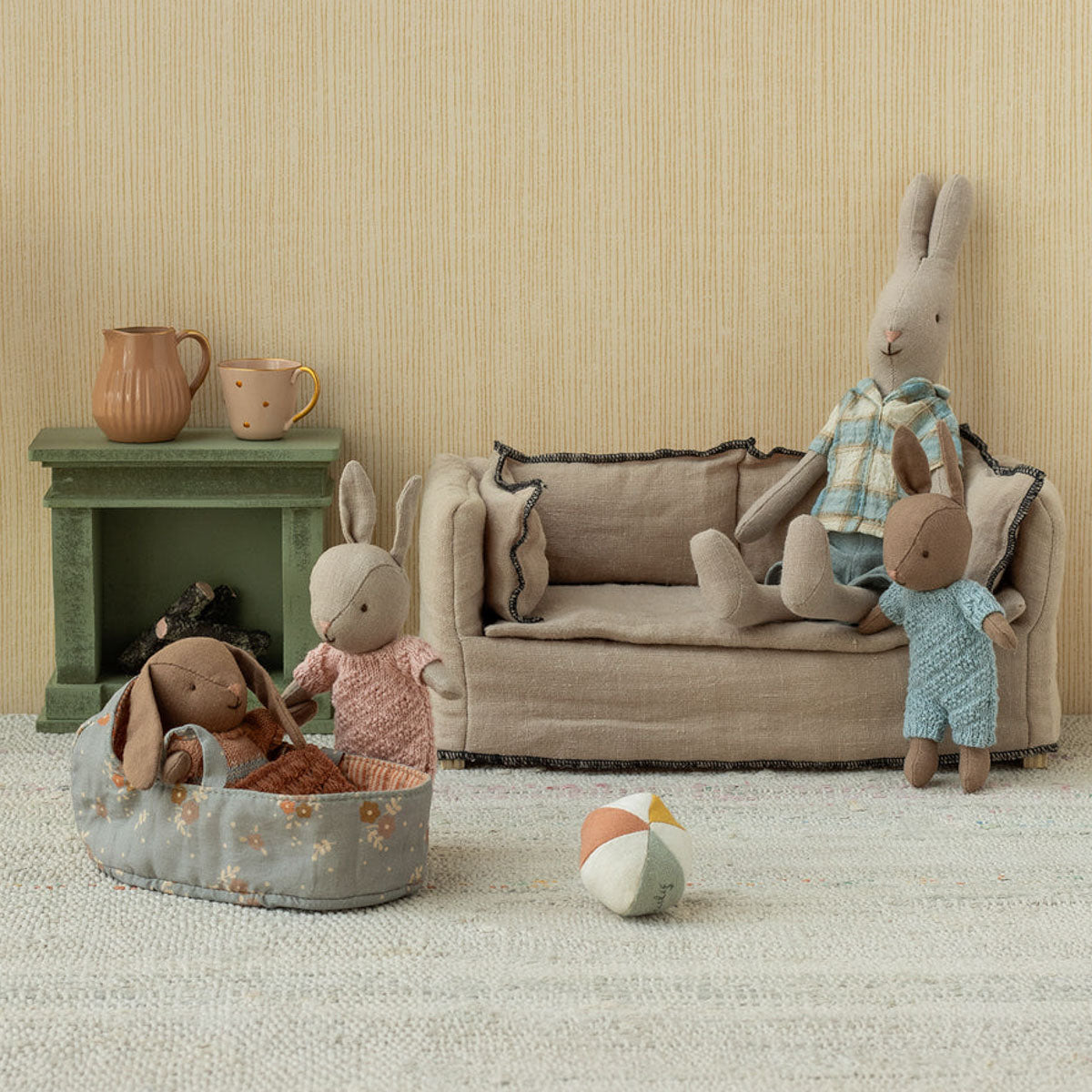 Maileg Micro Rabbit/Bunny Baby Set with Ball and Bottle