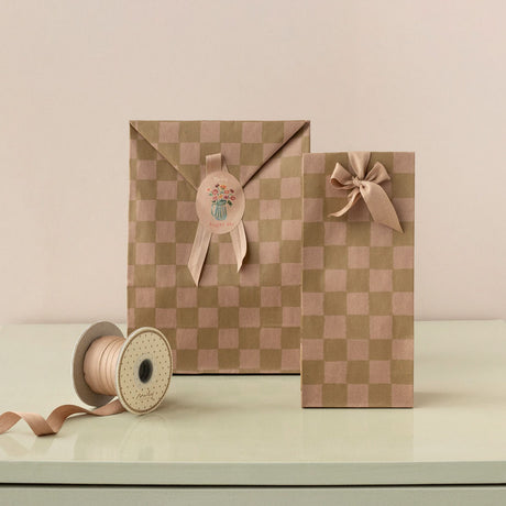 Maileg Gift Bag, Checker, Rose/Ocher