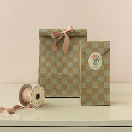 Maileg Gift Bag, Checker, Mint/Ocher
