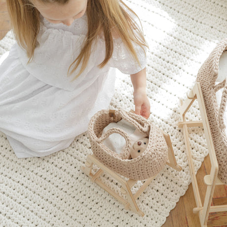 Mini Doll Moses Basket with Rocking Stand, Pearl