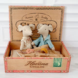 Maileg Mom and Dad Mice in Cigar Box