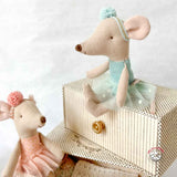 Maileg Little Sister Dancing Mouse in Daybed