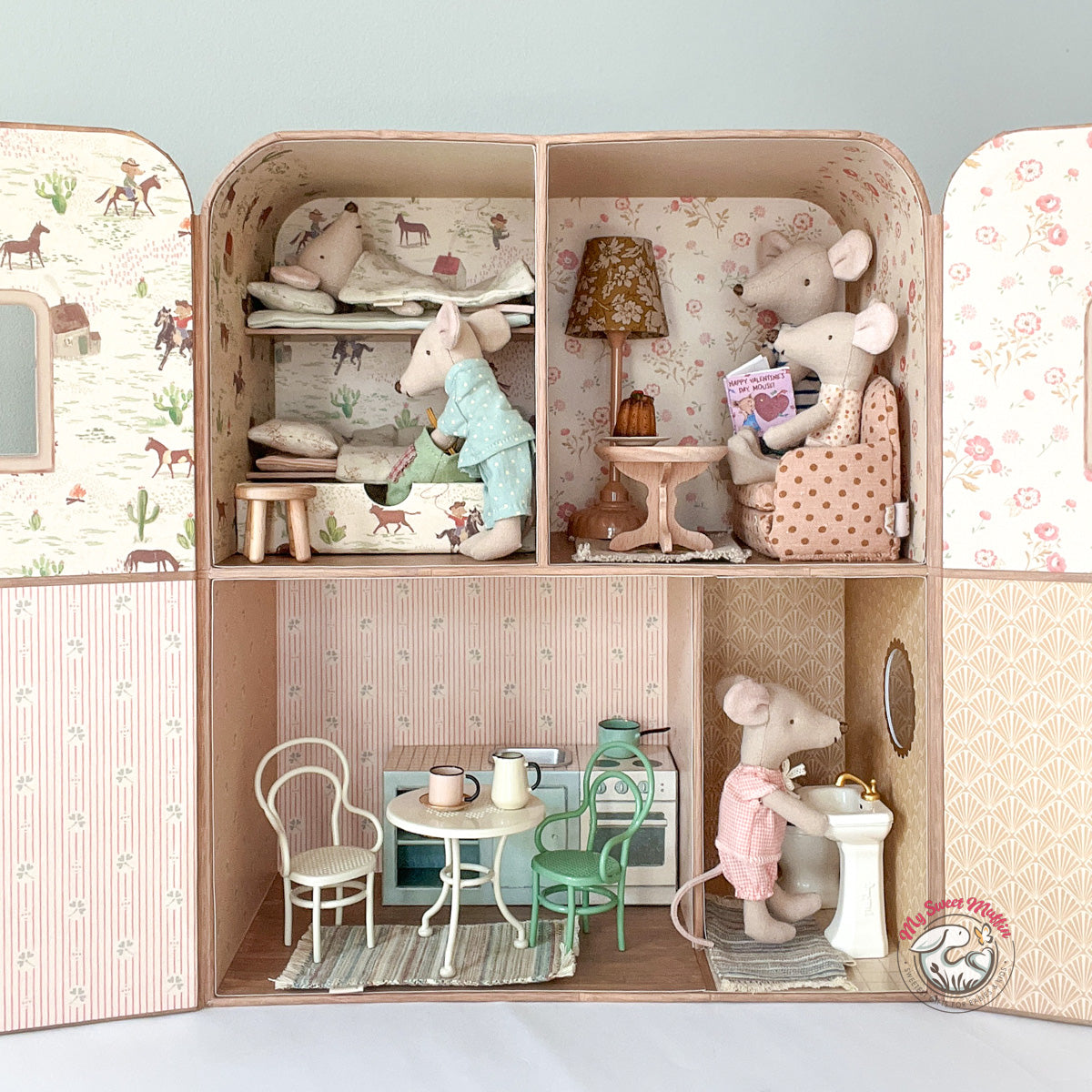 Maileg Little Brother Mouse in Box, Blue PJ