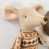 Maileg Big Brother Hiking Mouse with Sleeping Bag, Argyle Sweaters