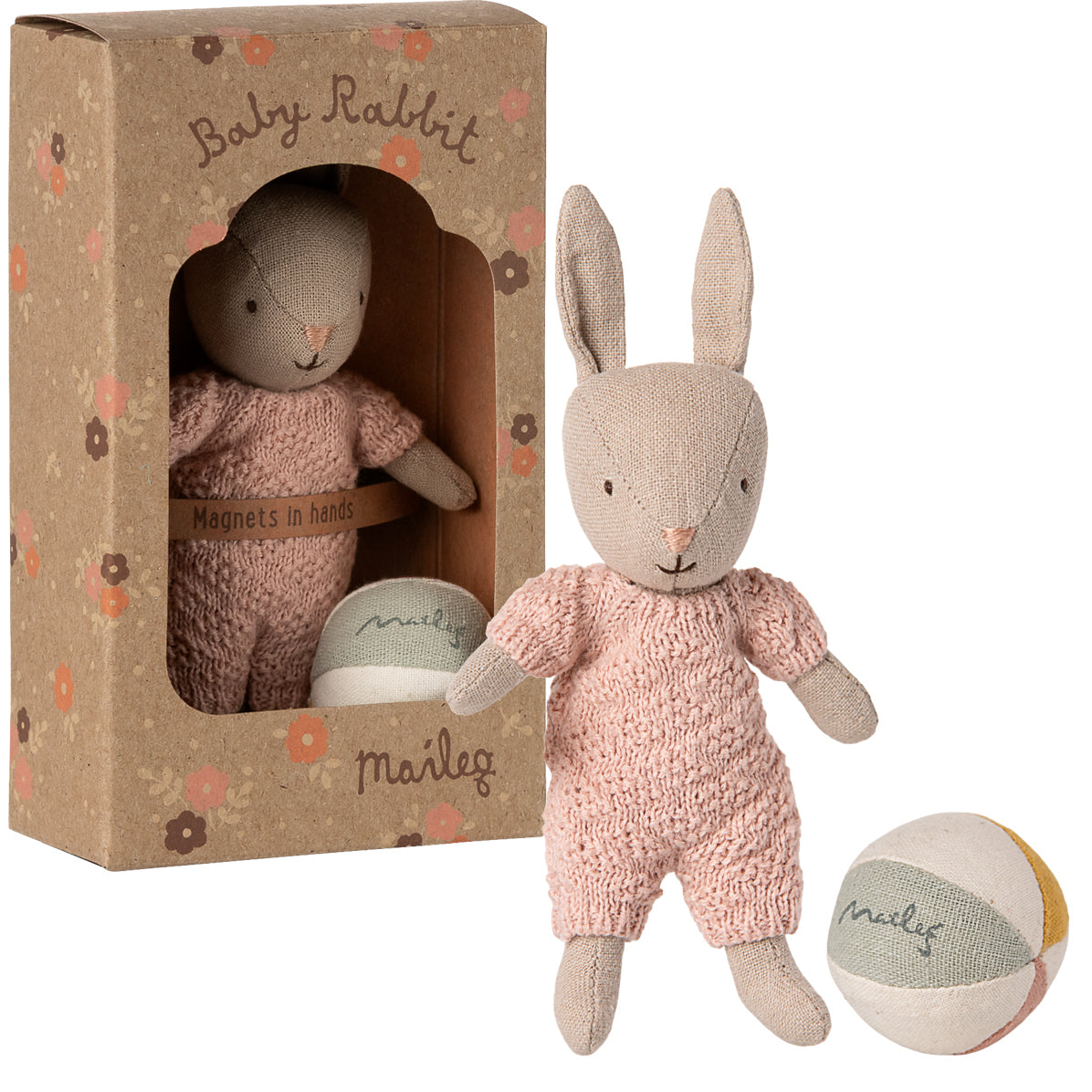 Maileg Micro Rabbit/Bunny Baby Set with Ball and Bottle