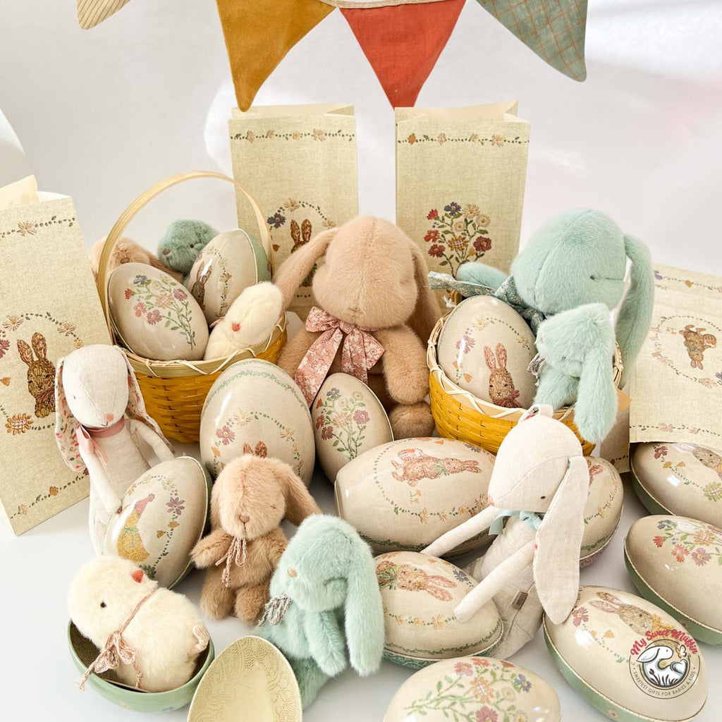 MAILEG EASTER EGG WITH MICRO RABBIT , SMALL - DUSTY BLUE