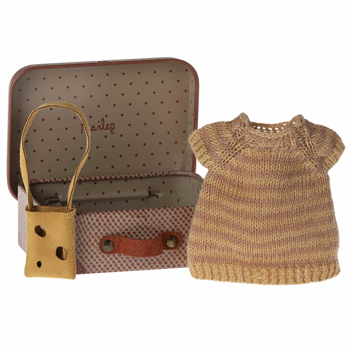 Maileg Knitted Dress and Bag in Suitcase for Big sister mouse