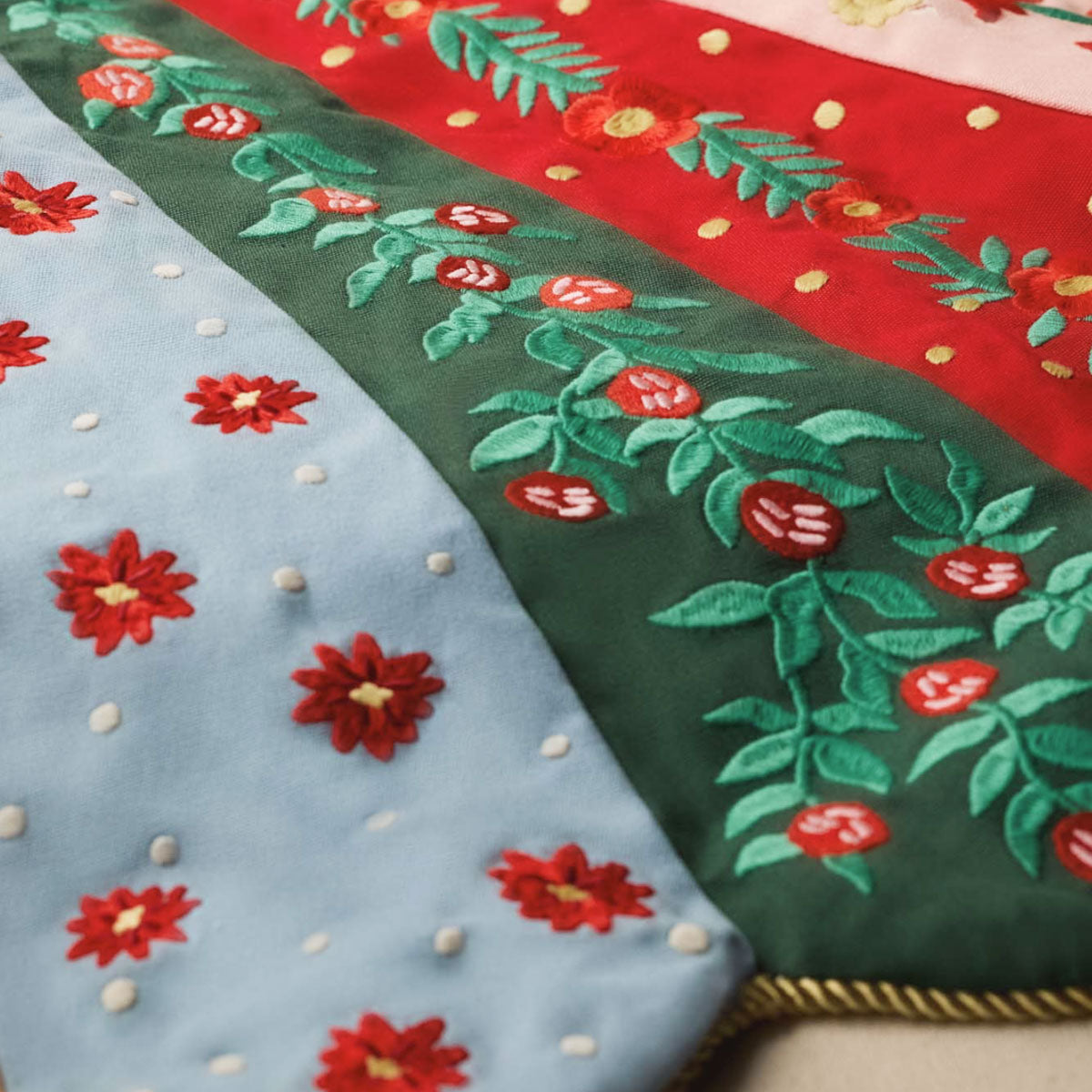 Holly Jolly Embroidered Tree Skirt