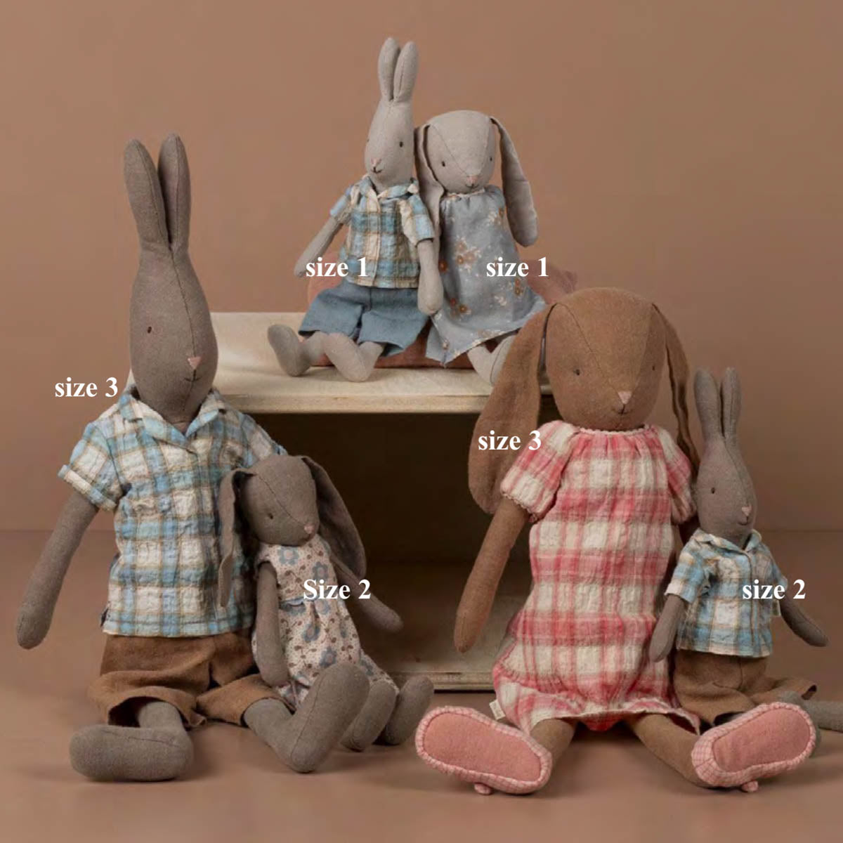 Maileg Rabbit in Checker Shirt, Size 1