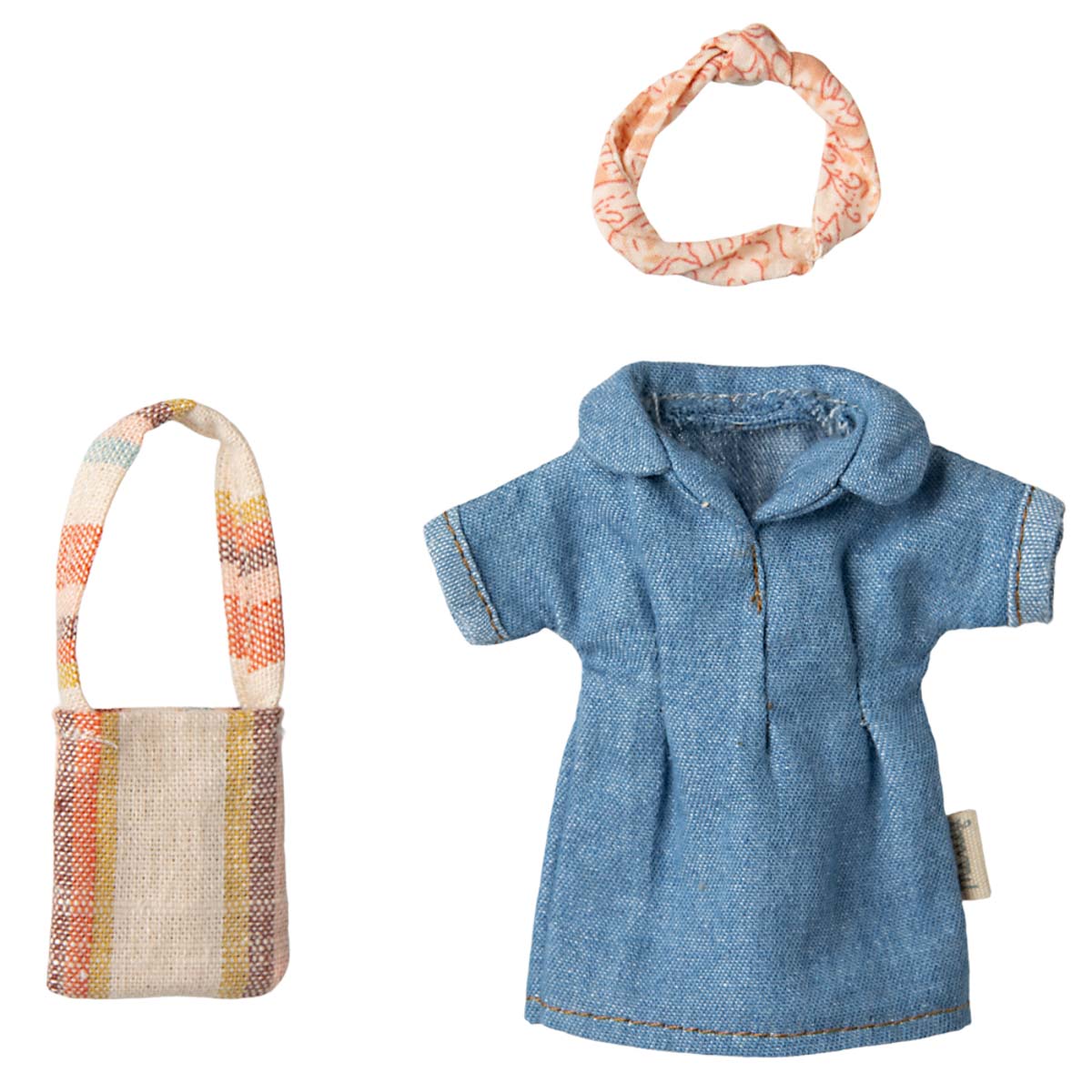 Maileg Mom/Dad Mouse Clothes, Denim Dress with Bag