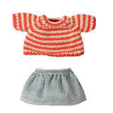 Maileg Big Sister/Brother Mouse Clothes, Red Striped Sweater and Skirt