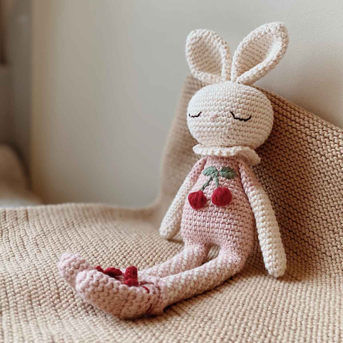 Patti Oslo Organic Crochet Doll, Britney Bunny Cherry Blossom
