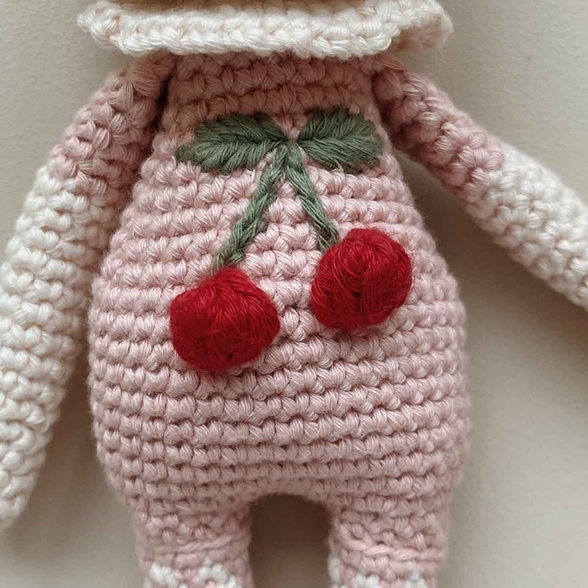 Patti Oslo Organic Crochet Doll, Britney Bunny Cherry Blossom