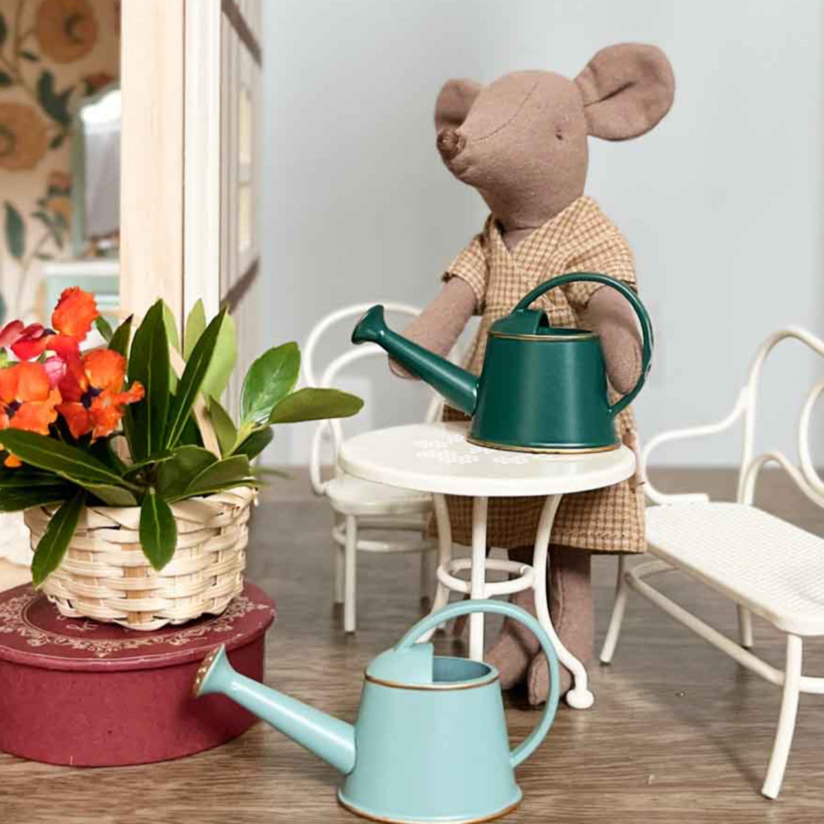 Maileg Mom Mouse in Houndstooth Dress and Bag