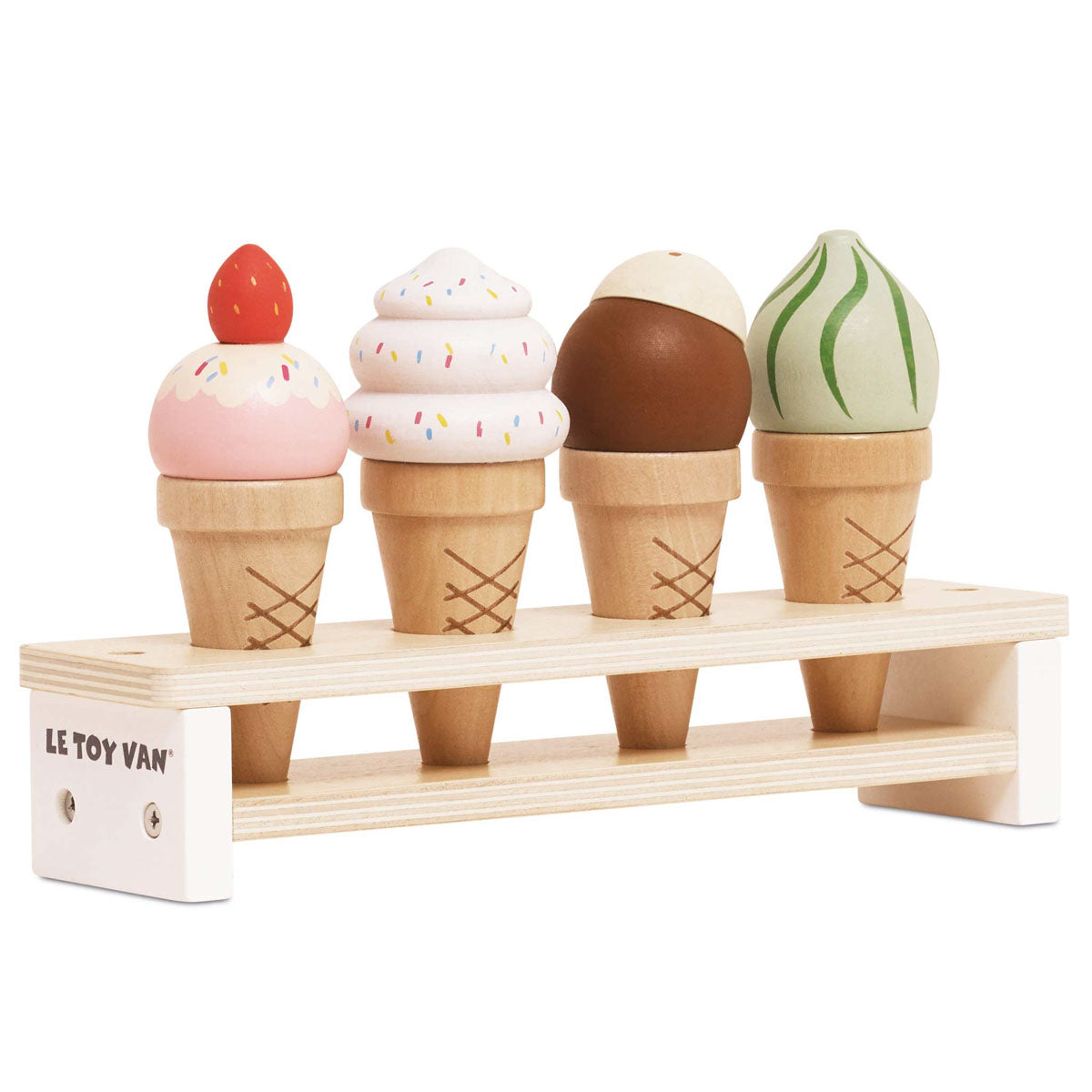 Wooden Ice Cream Cone Set with Display Stand