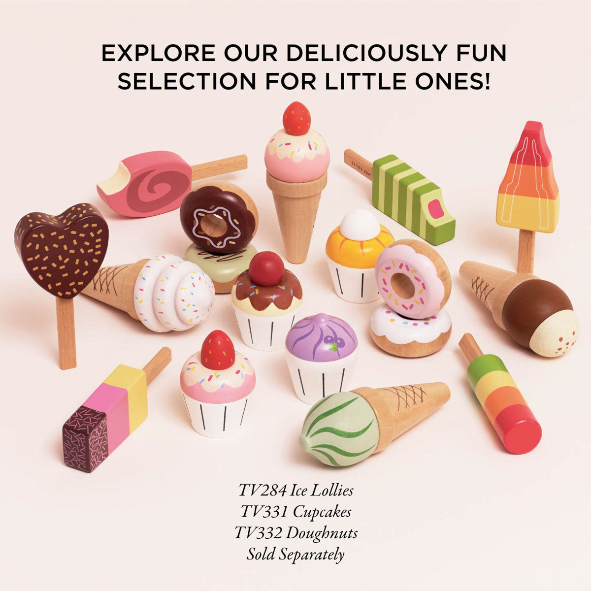 Wooden Ice Cream Cone Set with Display Stand