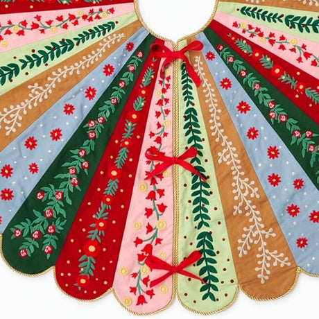 Holly Jolly Embroidered Tree Skirt