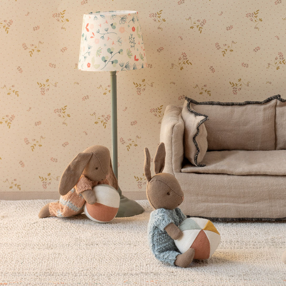 Maileg Micro Rabbit/Bunny Baby Set with Ball and Bottle