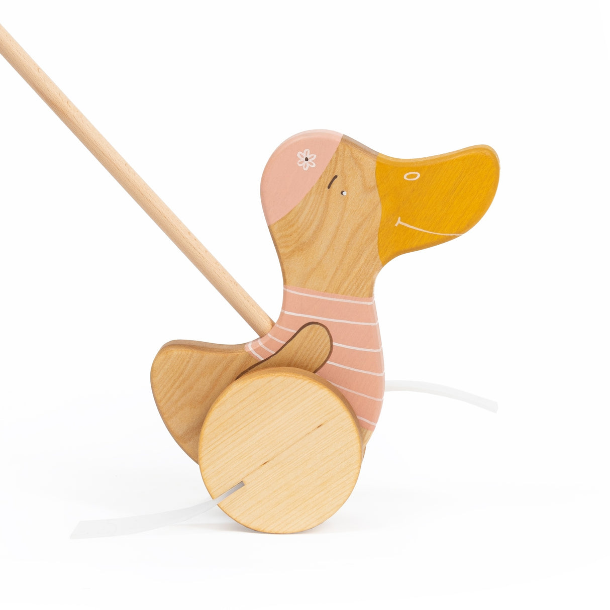 Wooden Push Toy Duck, Pink