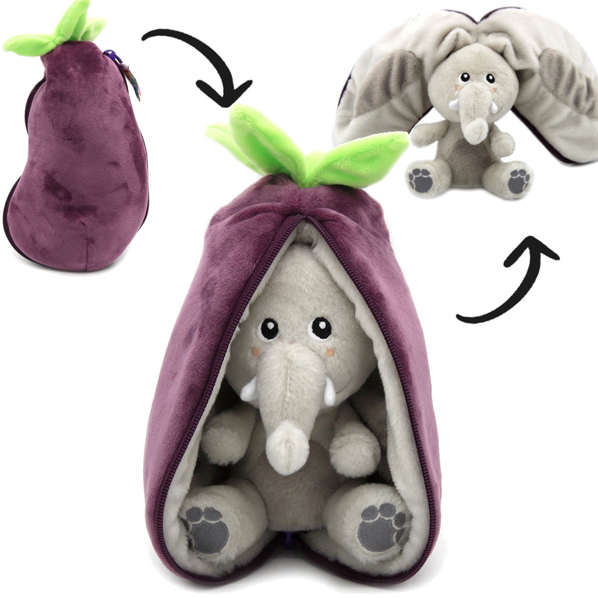 エレファントスタイル ぬいぐるみ 紫色 Flipetz Velvet the Elephant/Eggplant Plush Doll – My Sweet Muffin