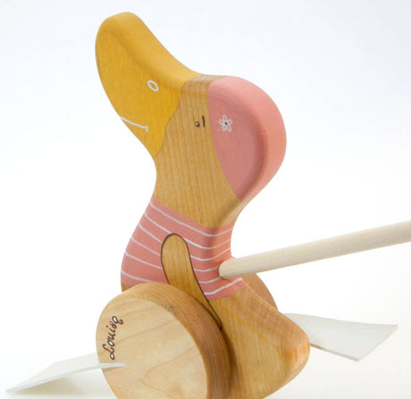 Wooden Push Toy Duck, Pink