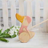 Wooden Push Toy Duck, Pink