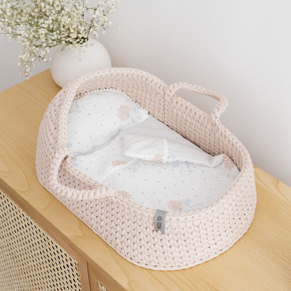 Doll Moses Basket with Rocking Stand, Pearl
