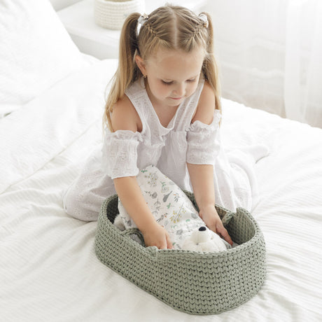 Doll Moses Basket with Rocking Stand, Sage Green