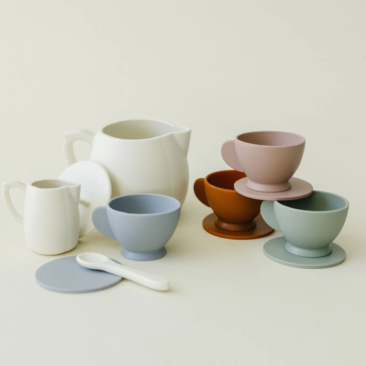 Silicone Tea Play Set, Cream Multi