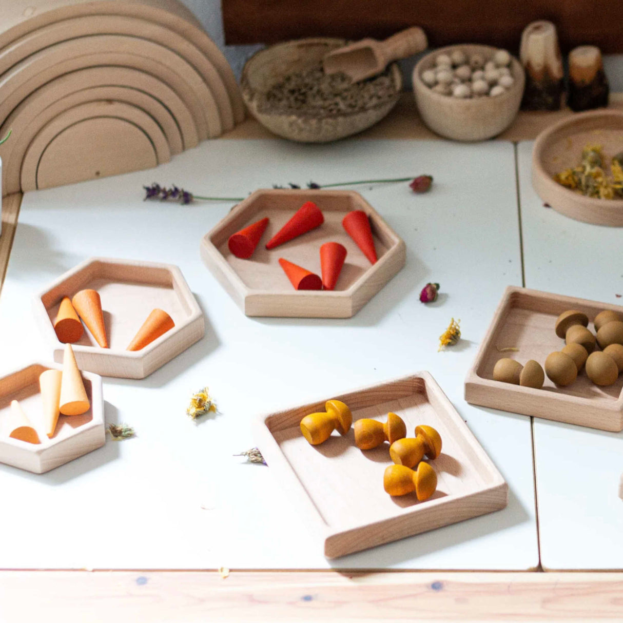 Hexagon Sorting Wooden Trays (Set of 3)