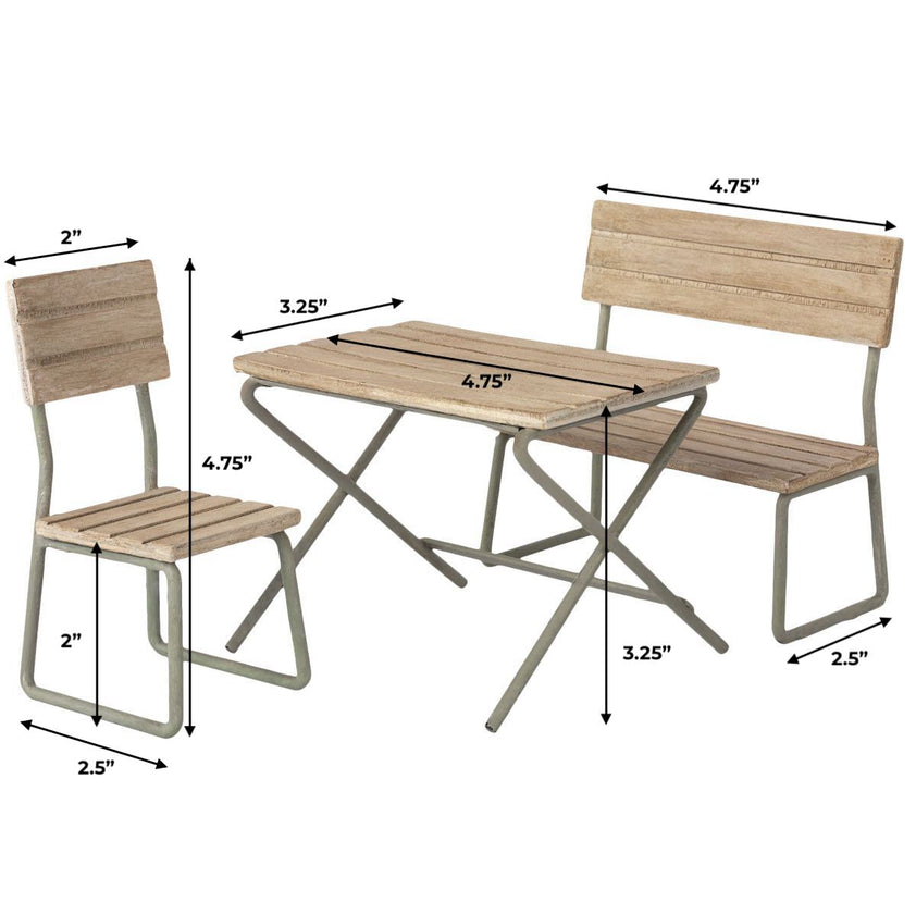 MAILEG MINIATURE GARDEN SET, TABLE WITH CHAIR AND BENCH main image 1