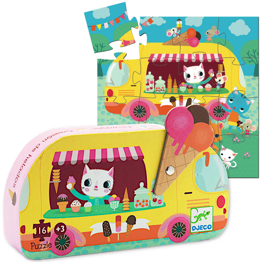 Djeco 16pcs Mini Puzzle, Ice Cream Truck
