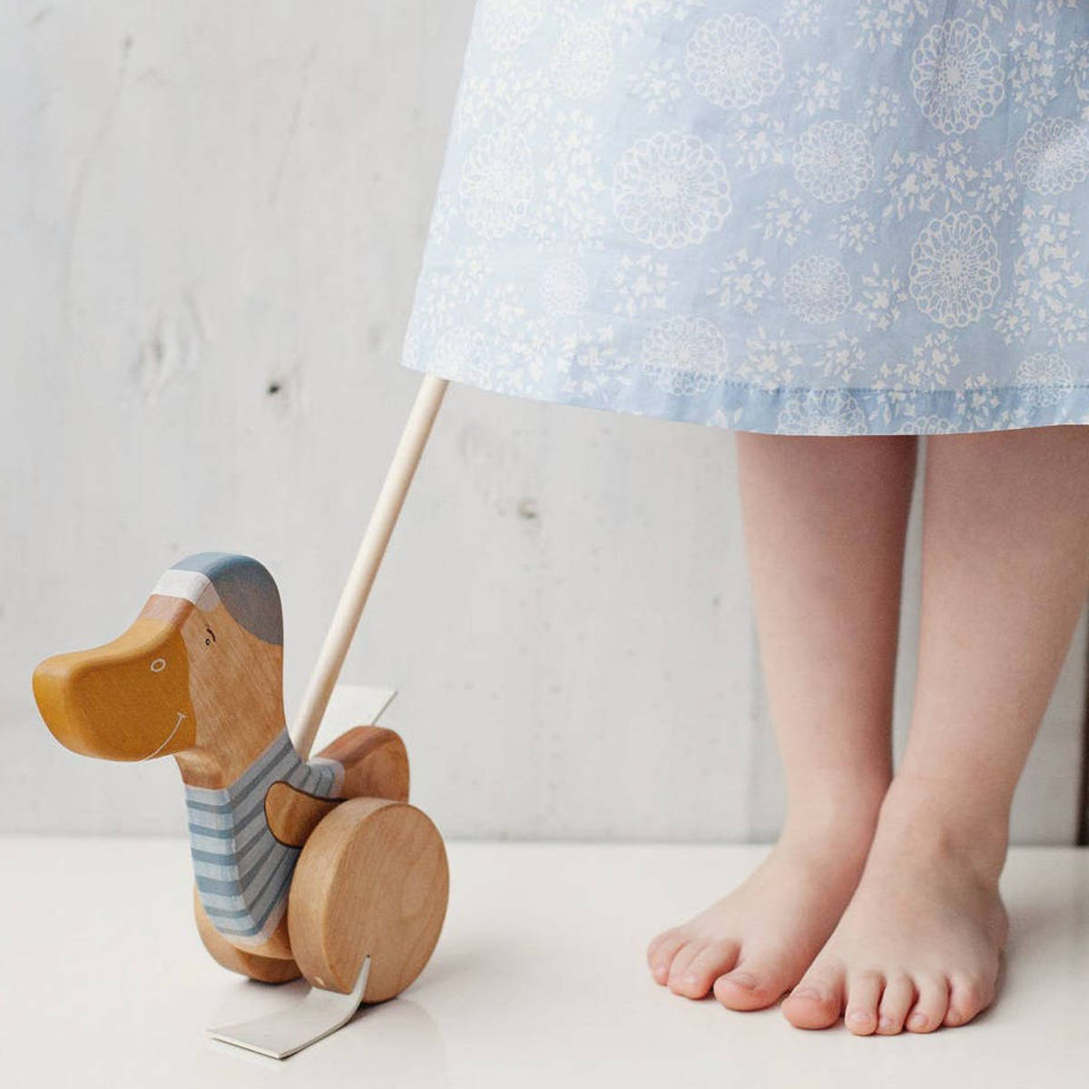 Wooden Push Toy Duck, Blue